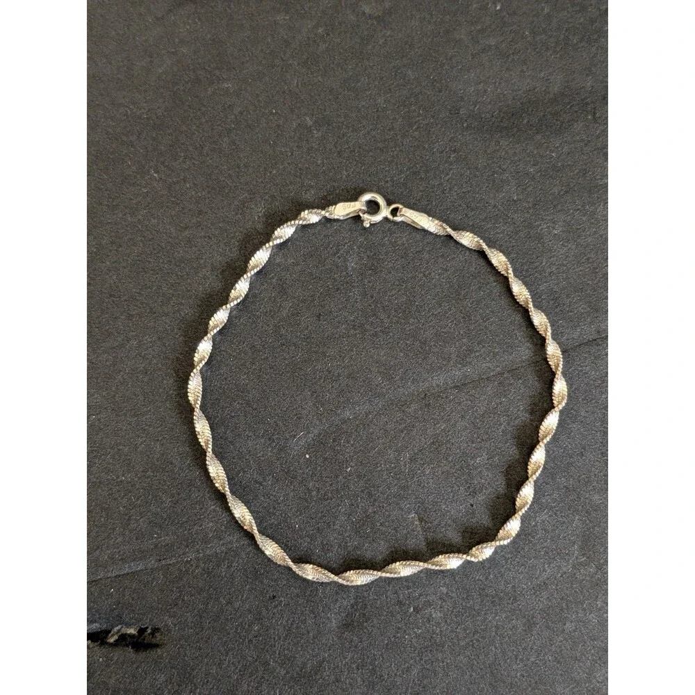 Italian 925 Sterling Silver Twisted Chain Bracelet Vintage 7